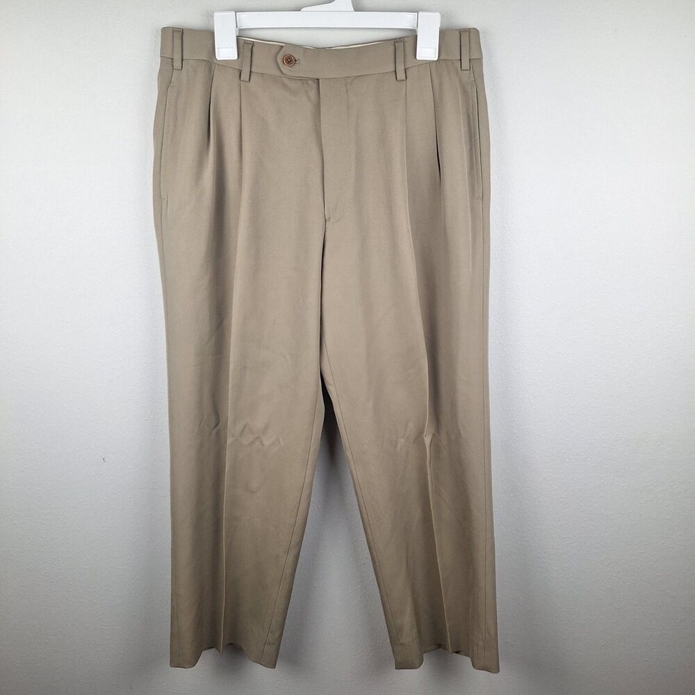 Brooks Brothers Pants Mens 35x30 Brown 100% Wool Pleated Made in Canada